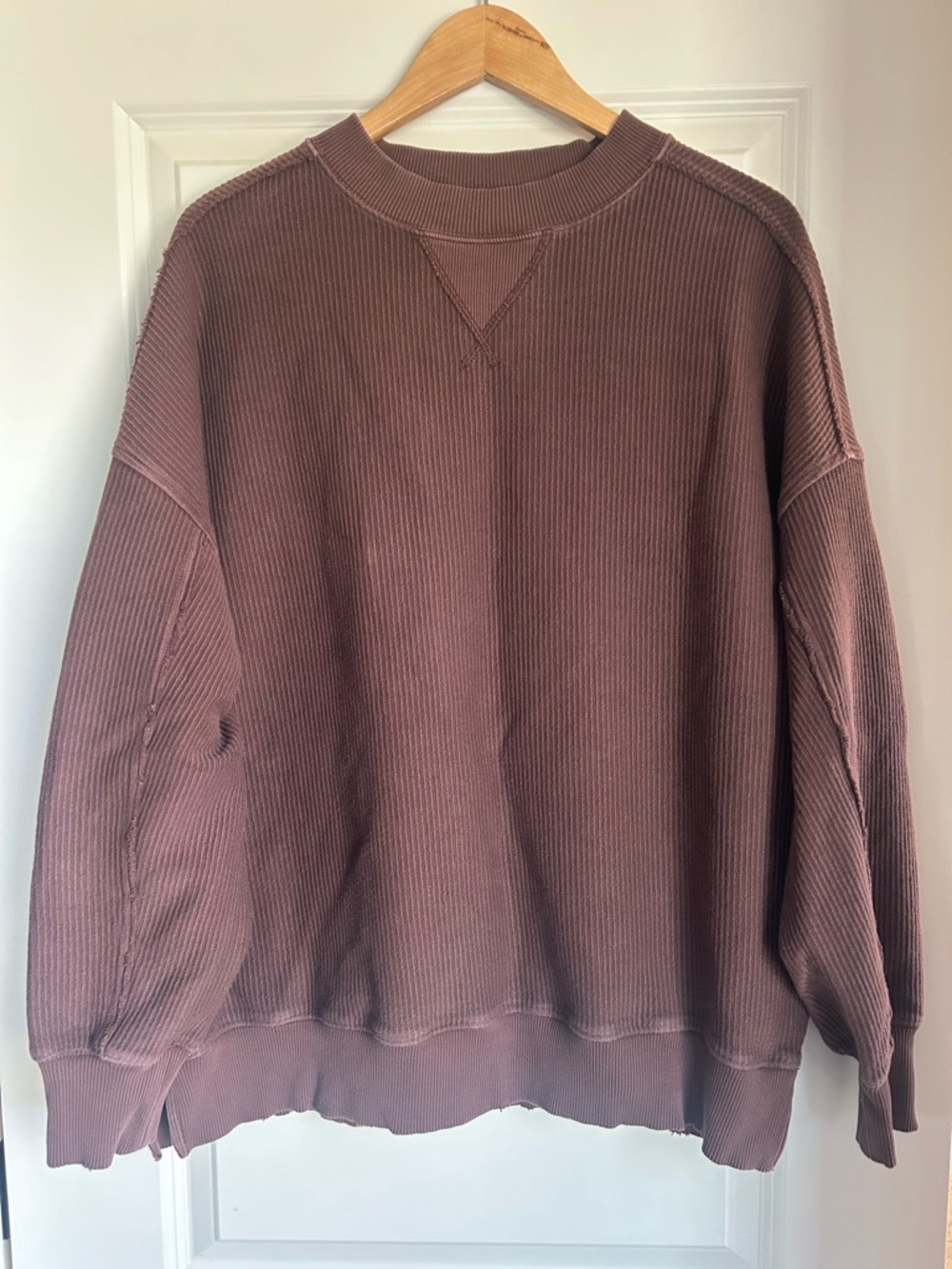 aerie womens Ribbed Crewneck Sweater - Mauve Brown